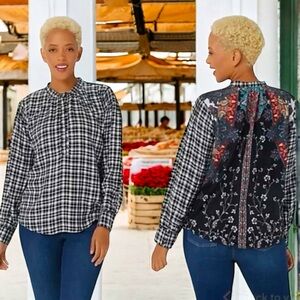 NWT Tolani Collection ADYNA Plaid Top Printed Shirt